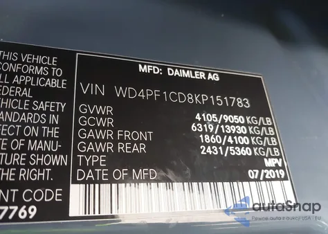 2019 Mercedes-Benz Sprinter 2500 High Roof V6 z USA, uszkodzony, nr VIN WD4PF1CD8KP151783